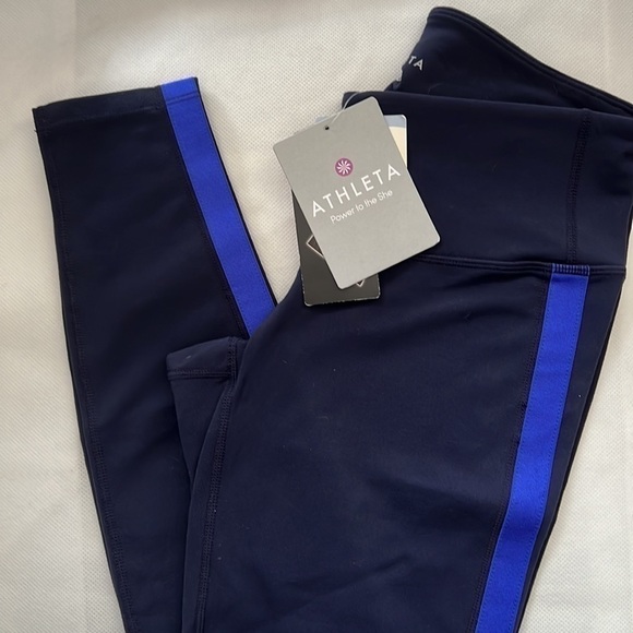 NEW! Athleta City Limits Blue Stripe Tights Mid Rise size XS - Picture 2 of 5